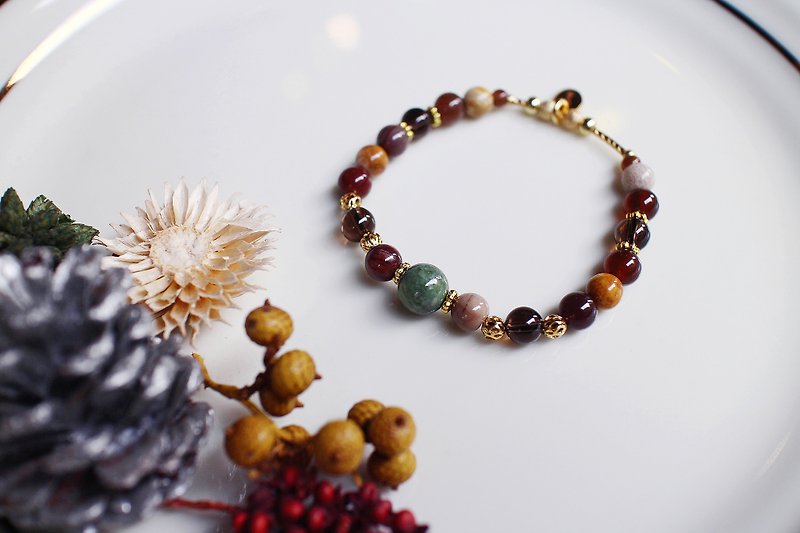 <Slow and warm natural stone series>C1147 lignin jade brass bracelet - Bracelets - Gemstone 