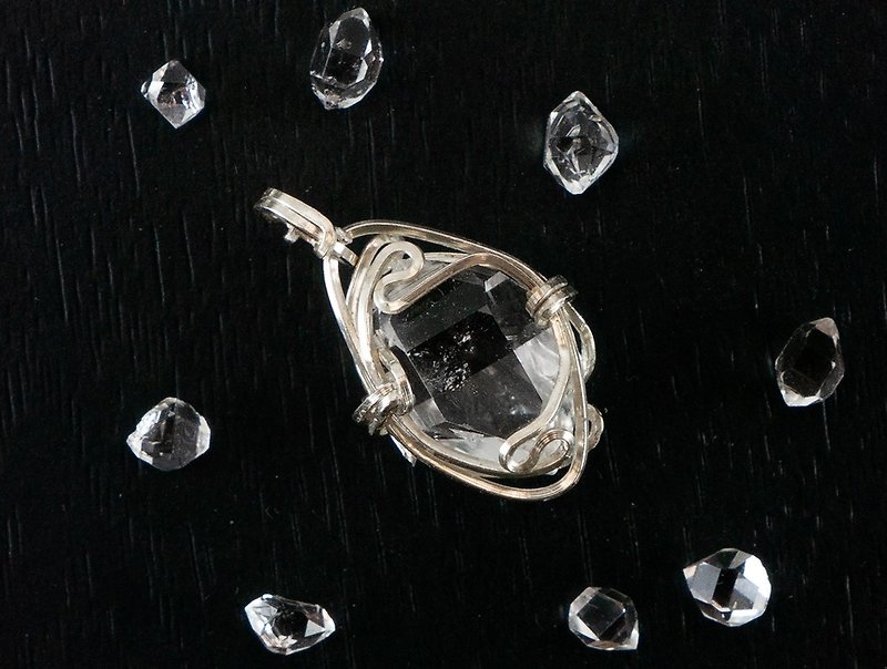 Edith & Jaz • Herkimer Diamond Wire Wrapped Pendant (Silver Wire) S8 - Necklaces - Semi-Precious Stones Transparent