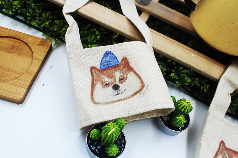 Original design / Shiba Inu hat - Eco bag beverage bag - กระเป๋าถือ - ผ้าฝ้าย/ผ้าลินิน 