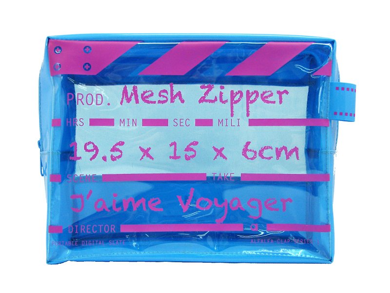 Director Clap Mesh Zipper - Blue - กระเป๋าเครื่องสำอาง - พลาสติก สีน้ำเงิน