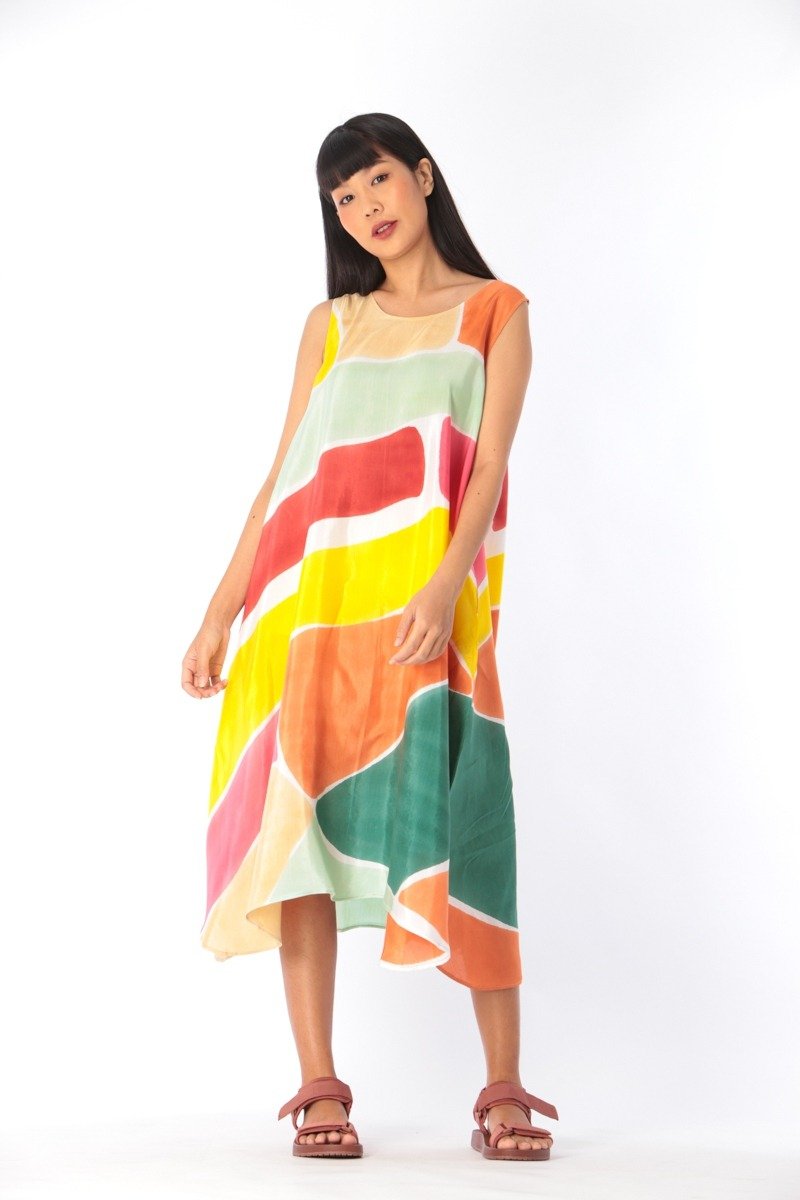 Dress Hand Paint Soft Cotton for Yoga Vacation Holidays Summ - 洋裝/連身裙 - 棉．麻 黃色
