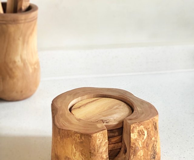 Olive Wood Coaster Set