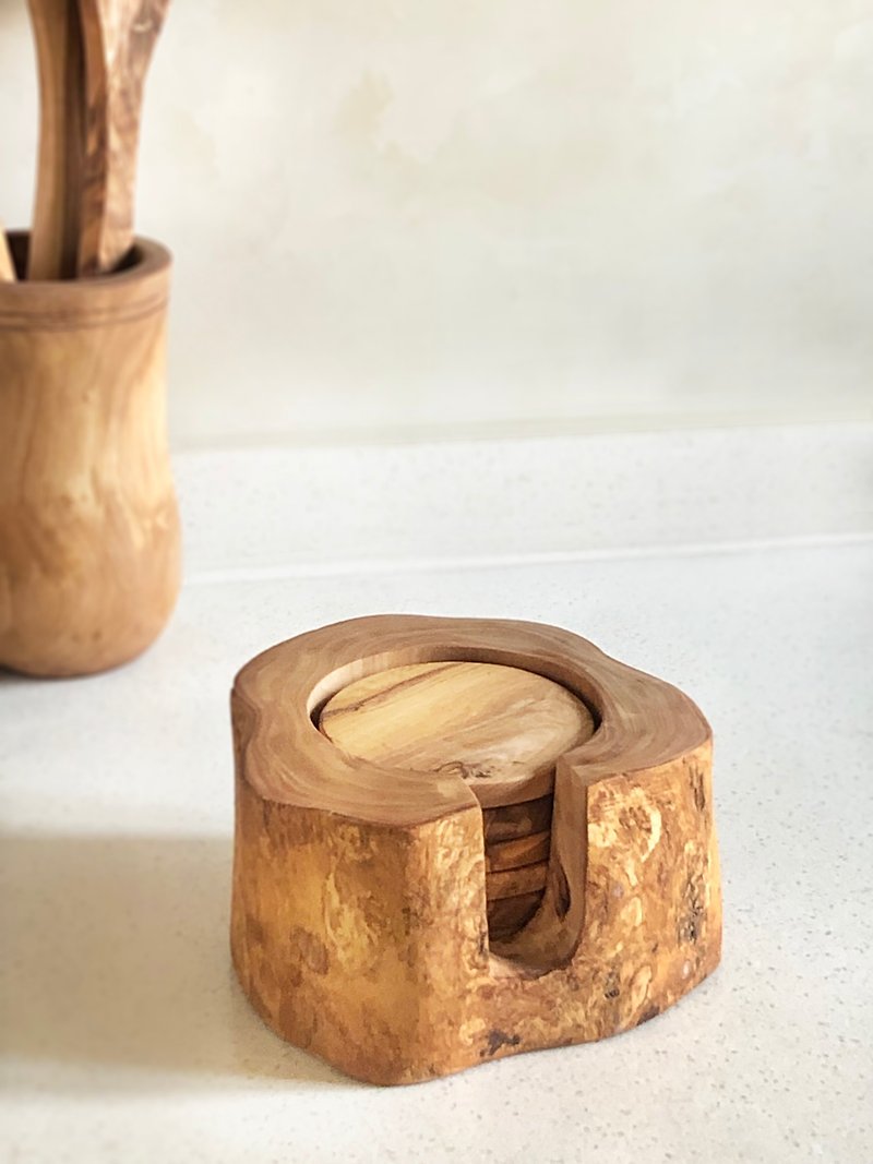 Handcrafted Olive Wood Coaster Set - Coasters - Wood 