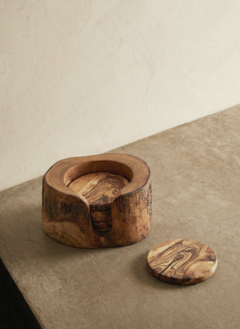 Rustic Olive Wood Bark Coaster Set (6pcs) Natural Edge Design - ที่รองแก้ว - ไม้ 