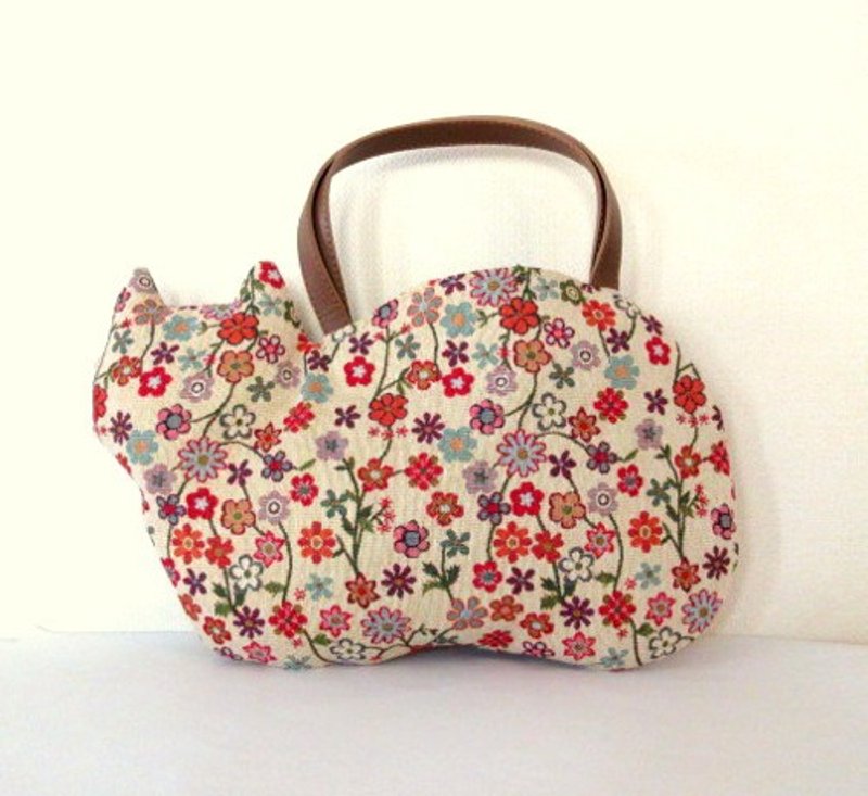 Cat bag with Spanish Gobelin flower lover pattern - Handbags & Totes - Cotton & Hemp 