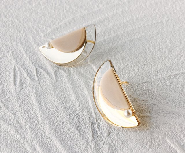 ダブルハーフムーンパールピアス/イヤリング - Shop kotta Earrings