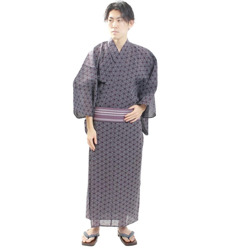 Men's cotton yukata belt 2-piece set S/L/3L size z31-109c yukata - Other - Cotton & Hemp Purple