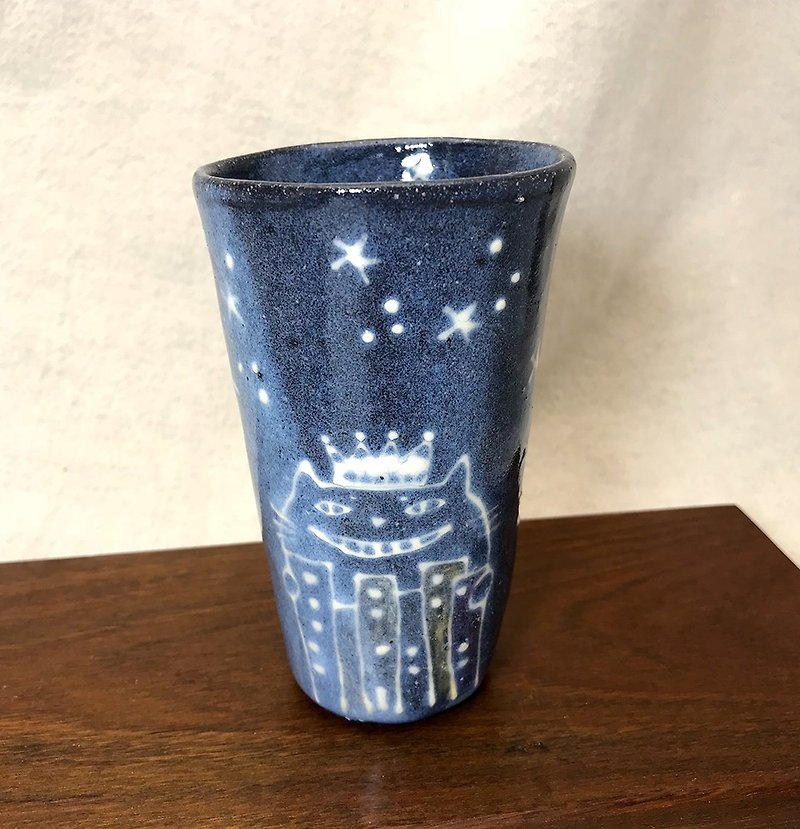 Cat Street Starry Sky Tumbler mini Pottery Cup - แก้วมัค/แก้วกาแฟ - ดินเผา สีน้ำเงิน