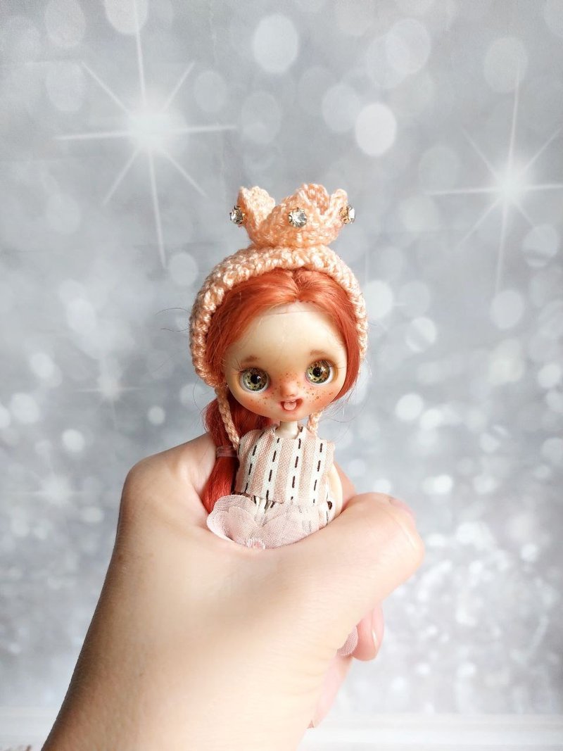 Adorable mischievous little girl with red hair. Petite Blythe miniature doll. - Stuffed Dolls & Figurines - Plastic Orange