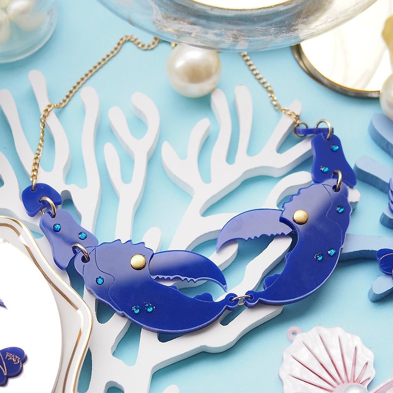 Lobster Statement Necklace - สร้อยติดคอ - อะคริลิค สีน้ำเงิน