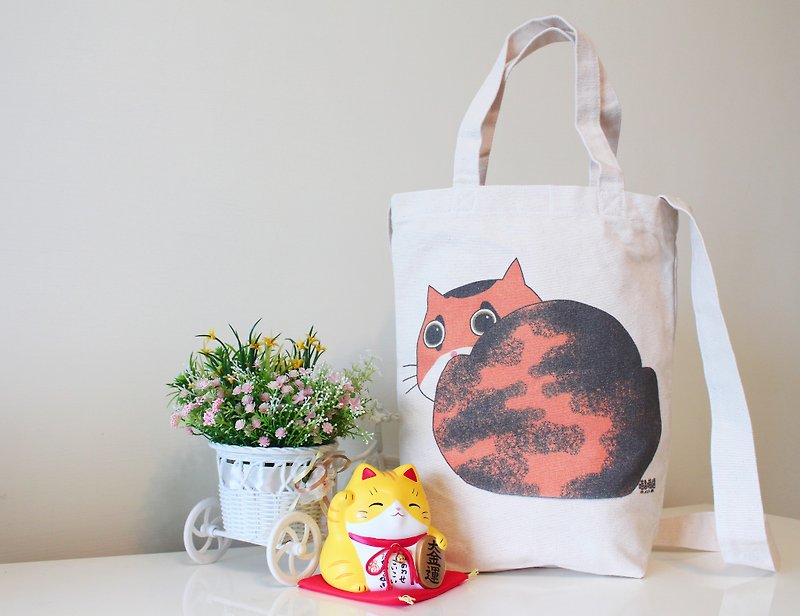 A meow butt dual-purpose canvas bag - กระเป๋าแมสเซนเจอร์ - ผ้าฝ้าย/ผ้าลินิน สีกากี