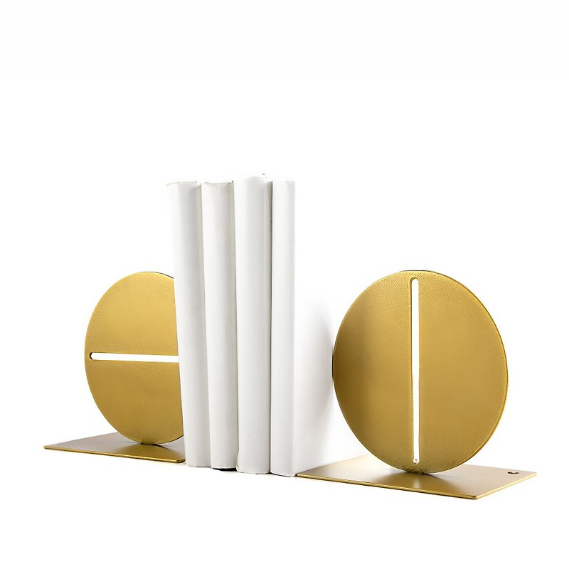 Modern Bookends Slit Circles, Bauhaus Style Modern Shelf Decor - Items for Display - Other Metals Gold