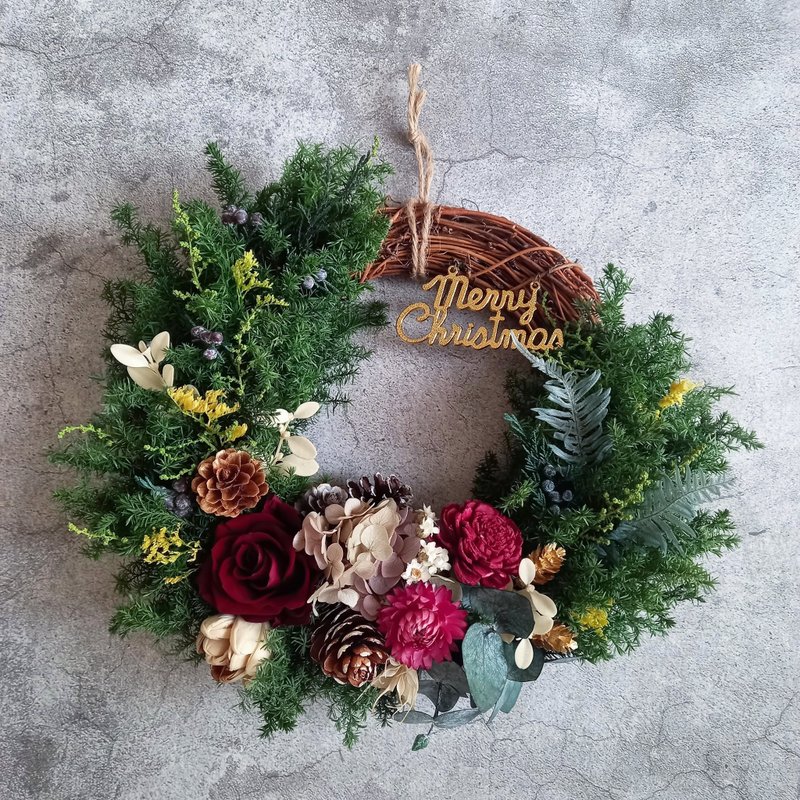 [Winter Love Christmas Wreath] Immortal Cedar Christmas Wreath Immortal Rose Diffusing Sola Flowers - Dried Flowers & Bouquets - Plants & Flowers Green