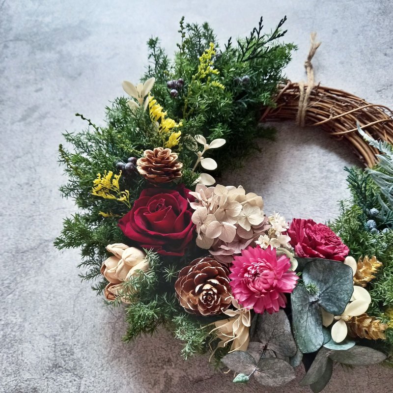 [Winter Love Wreath] Immortal Cedar Christmas Wreath Immortal Rose Diffusing Sola Flowers - Dried Flowers & Bouquets - Plants & Flowers Green