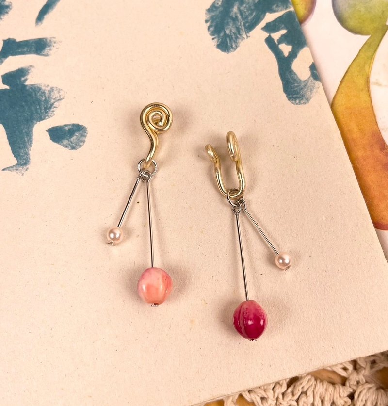 Nanguo painless Clip-On/red pink - Earrings & Clip-ons - Other Metals 