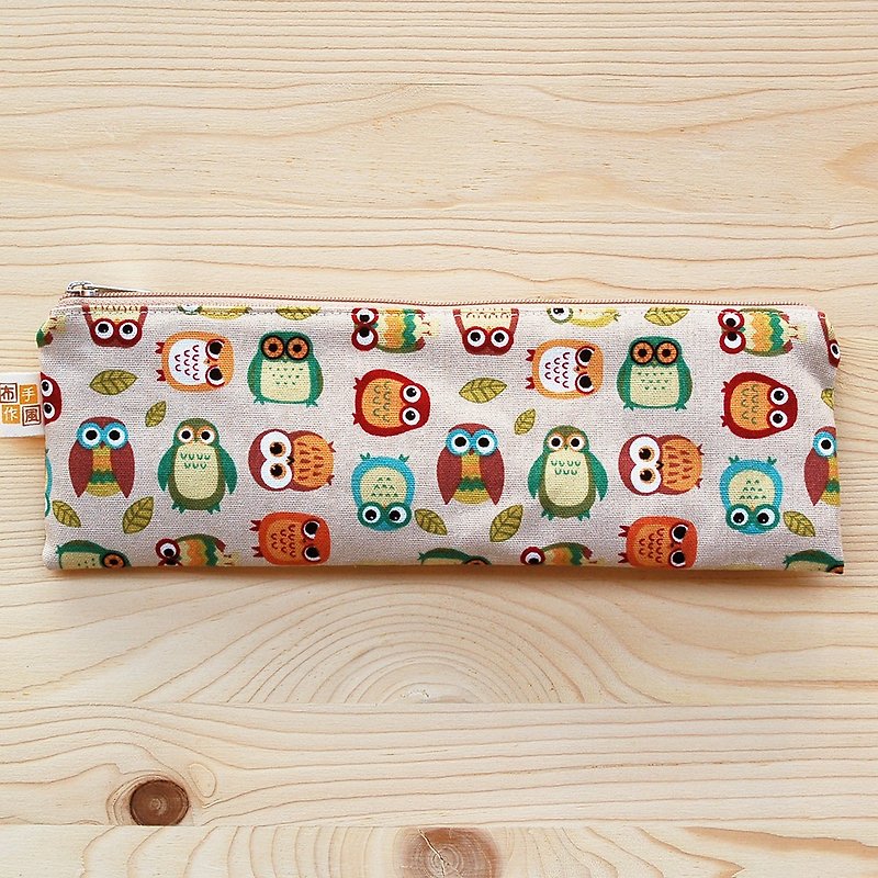 Penguin Owl Zipper Wide Chopsticks Bag - ตะเกียบ - ผ้าฝ้าย/ผ้าลินิน สีกากี