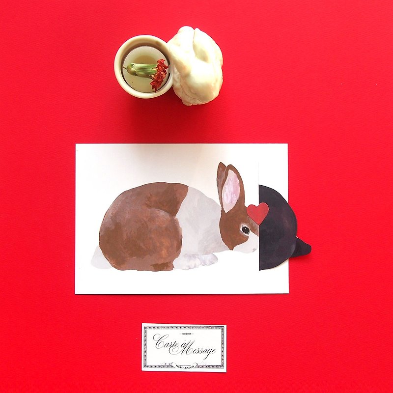Rabbit Kiss Card Brown White Rabbit - การ์ด/โปสการ์ด - กระดาษ สีนำ้ตาล