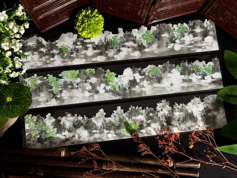 云雨巫山青 PET 紙膠帶 白墨貝殼光 10米卷 - 紙膠帶/和紙/PET - 塑膠 多色