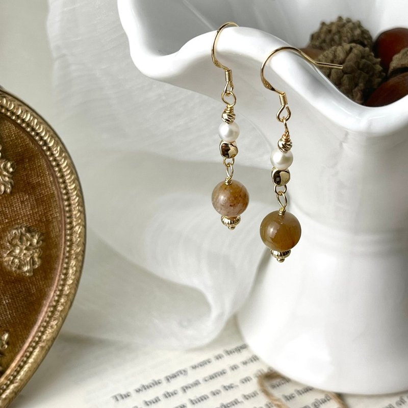 【秋曳・光晌】 曦光之擁丨天然礦石耳環 - 耳環/耳夾 - 水晶 橘色