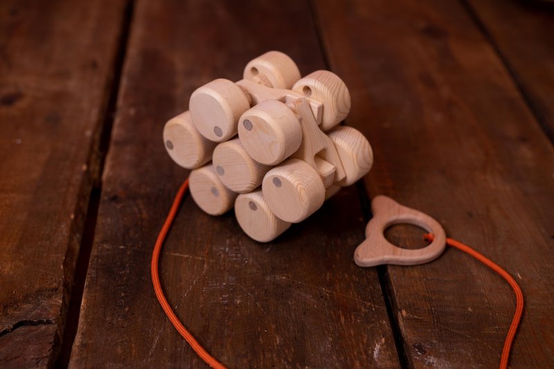 Pull Wooden Caterpillar Toy-14 Wheels, Kids Birthday Gift, Montessori Toy - 寶寶/兒童玩具/玩偶 - 木頭 咖啡色