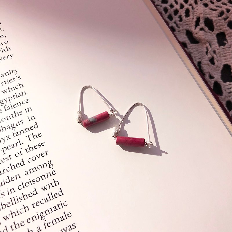 Agate0805 Long Agate Earrings_Vermillion - ต่างหู - เงินแท้ สีแดง