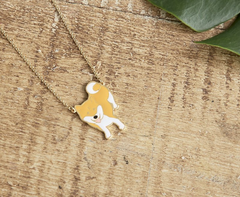 Little Oh Tiny Rice Balls Joint Xiaoxiaochai Handmade Necklace Orange Shiba Inu Necklace - Necklaces - Enamel 