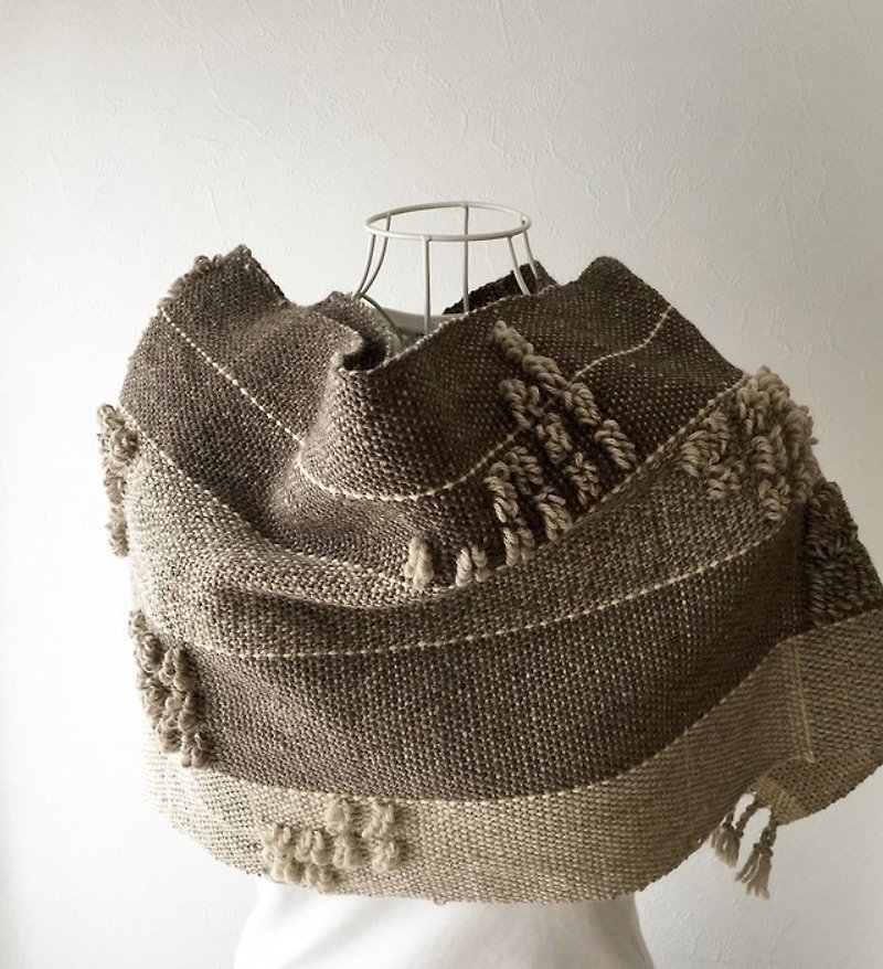 [Wool: Fall-Winter] unisex: hand-woven scarf "Brown Moco Moco Mix" - ผ้าพันคอ - วัสดุอื่นๆ สีนำ้ตาล