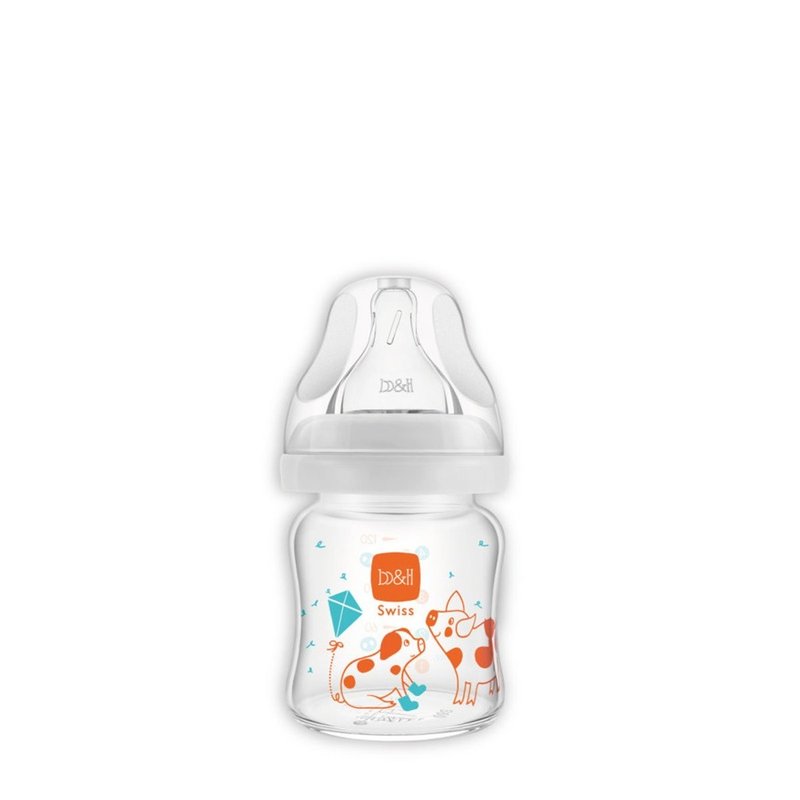 b&h Glass Bottle 120mL with Bahteat Teat (Little Pig) - Baby Bottles & Pacifiers - Other Materials Transparent