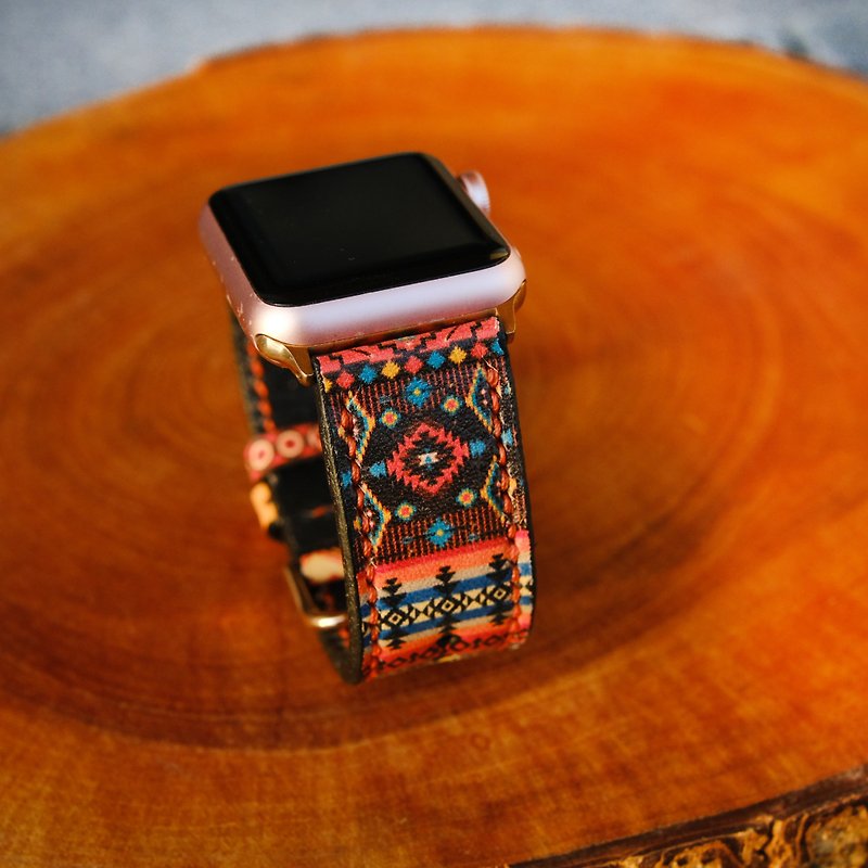 Apple Watch Band Orange Totem Series,Apple Watch Strap, 38mm, 42mm, 40mm, 44mm - Watchbands - Genuine Leather Brown