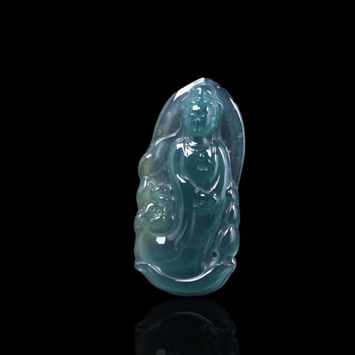 瓔珞翡翠 冰種藍水翡翠觀音菩薩項鍊 | 天然翡翠A貨 | 送禮
