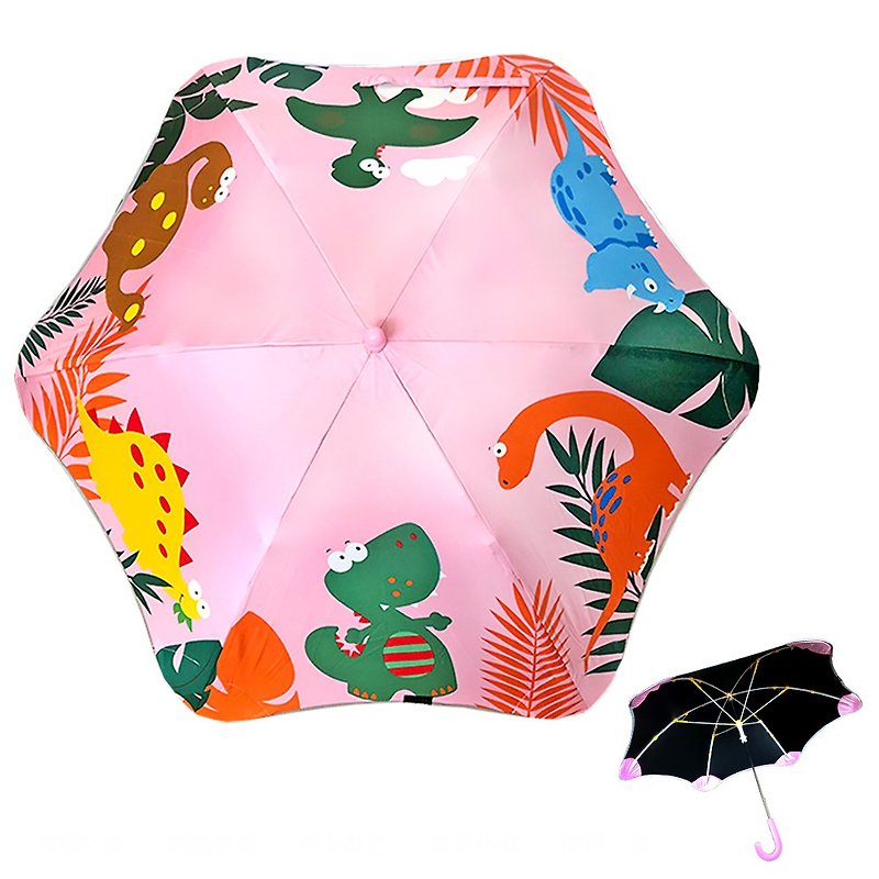 Children's Rounded Luminous Straight Umbrella-Dinosaur Times-Pink - เสื้อกันฝนเด็ก - วัสดุกันนำ้ 