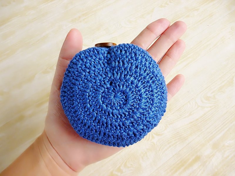寶藍可收納皮革底手鈎編織網袋 - 手提包/手提袋 - 聚酯纖維 藍色