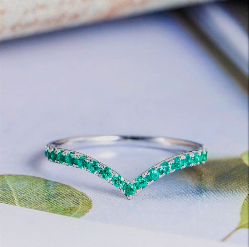 Natural Emerald Wedding Band |  Gemstone Ring | Stacking Ring | Gift For Women - General Rings - Sterling Silver Green