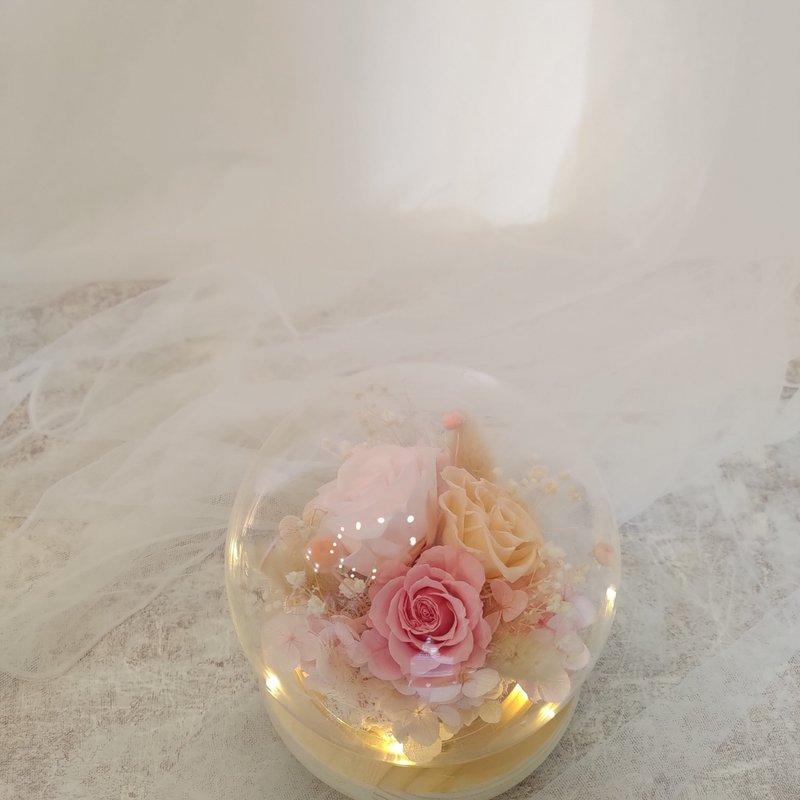 玻璃花鐘 粉白配色 不凋花 永生花 乾燥花 畢業花禮 生日禮物夜燈 - 乾燥花/永生花 - 植物．花 粉紅色