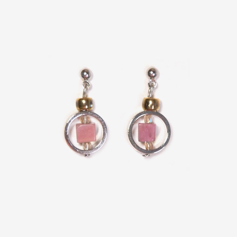 Contrast Color Natural Stone Earrings - Rhodonite, Post Earrings, Clip On Earrings - Earrings & Clip-ons - Gemstone Pink
