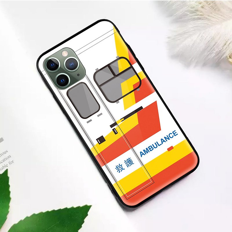 HK Ambulance Glossy phone case iPhone 13 14 Pro X Max Samsung Huawei PCAM101A - เคส/ซองมือถือ - พลาสติก ขาว