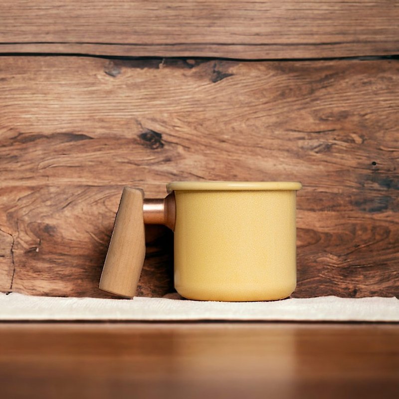 Wooden handle enamel mug 250ml (Clearance products 2 pack) - Teapots & Teacups - Enamel Multicolor