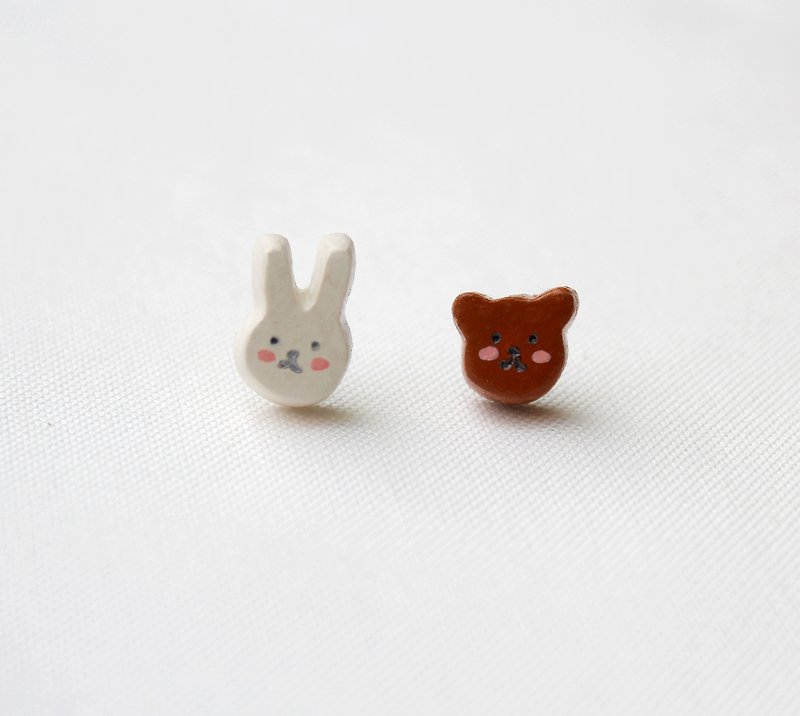 Customized orders for Li Yixin bear ears pin earrings - ต่างหู - ดินเหนียว สีนำ้ตาล