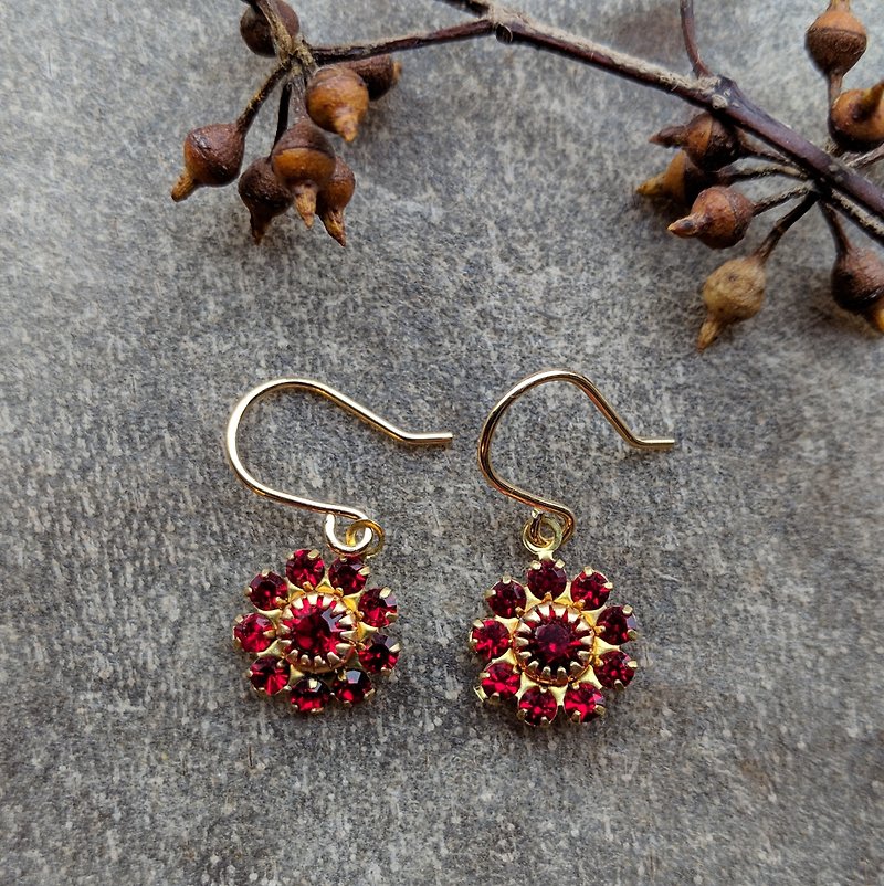 Red Swarovski Flower Earrings - Earrings & Clip-ons - Glass Red