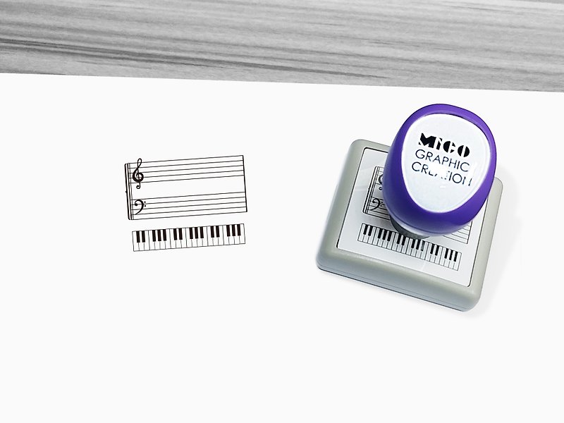 ピアノ譜表とキーアトミックスタンプコード、キー、フィンガリング、音楽理論、ピアノ指導 - はんこ・スタンプ台 - プラスチック ブラック