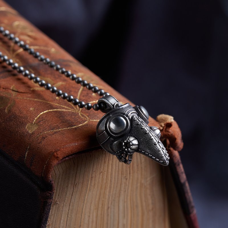 Azoth | Plague Doctor Death Mask Necklace - Necklaces - Sterling Silver Silver