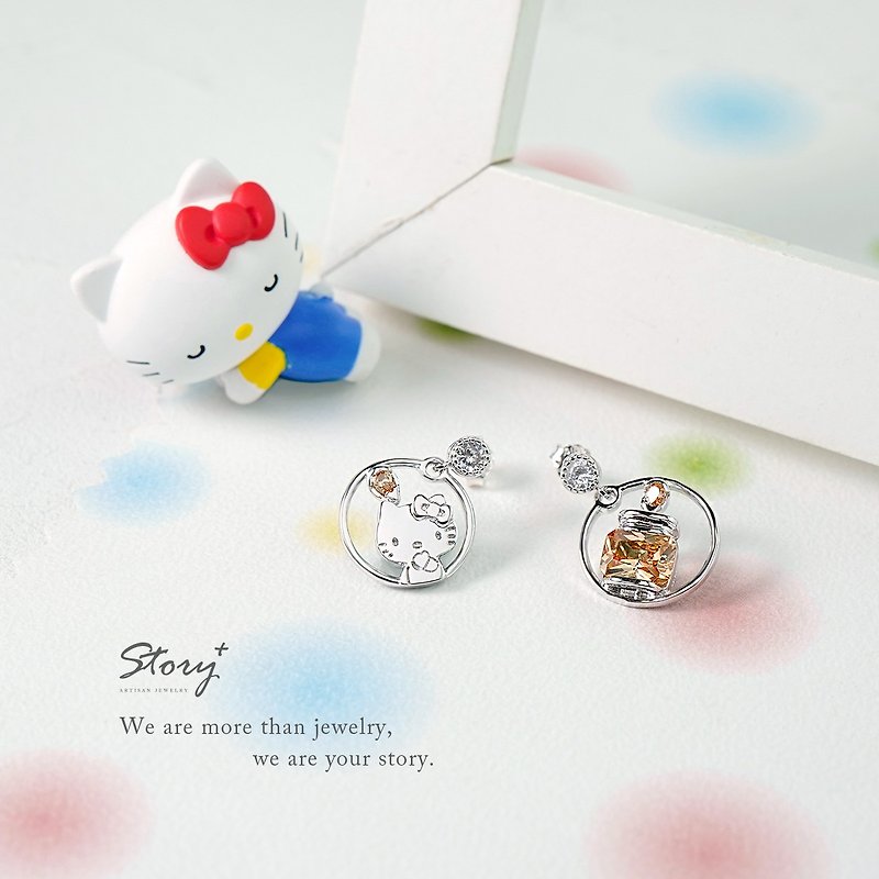 奇幻樂園系列-Hello Kitty 凱蒂貓果醬水晶純銀耳環 - 耳環/耳夾 - 純銀 銀色