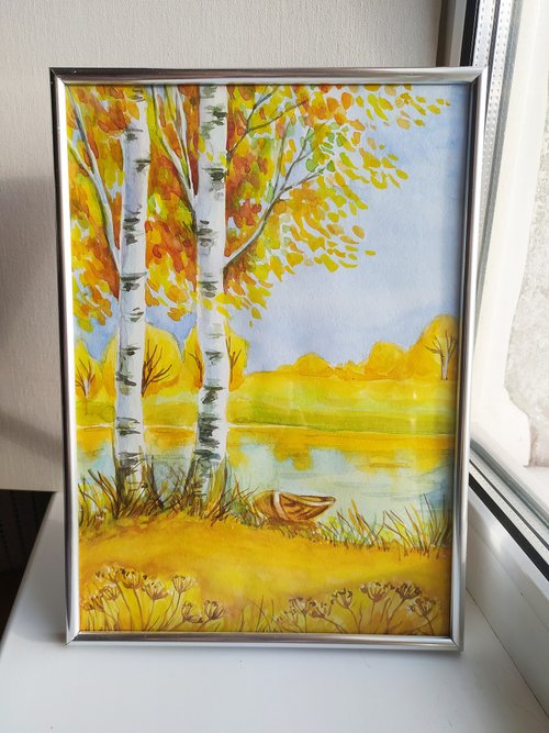 水彩画 風景 額縁 清流 インテリア 絵画 森 川 水彩画 風景 額縁 清流 インテリア 絵画 森 川