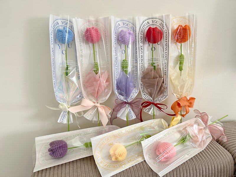 [About Floral Art│Single Tulip Knitted Bouquet] Knitted Flower Tulip Graduation Bouquet - ช่อดอกไม้แห้ง - ผ้าฝ้าย/ผ้าลินิน สีส้ม