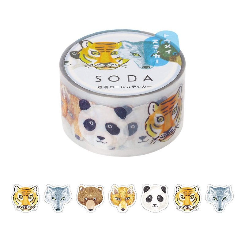 【HITOTOKI】SODA Transparent PET Roll Tape Single Sticker 20MM Zoo - มาสกิ้งเทป - วัสดุอื่นๆ หลากหลายสี