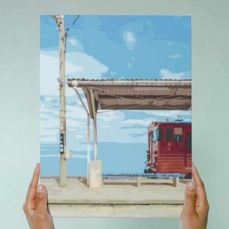 愛媛・下灘駅 創作デジタル油絵【売上ランキング】 - イラスト/絵画/カリグラフィー - その他の素材 