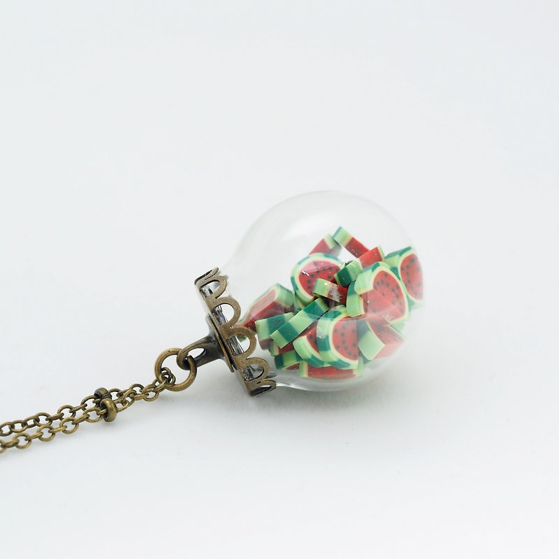 「OMYWAY」Watermelon Necklace - Glass Globe Necklace - สร้อยติดคอ - แก้ว สีเงิน
