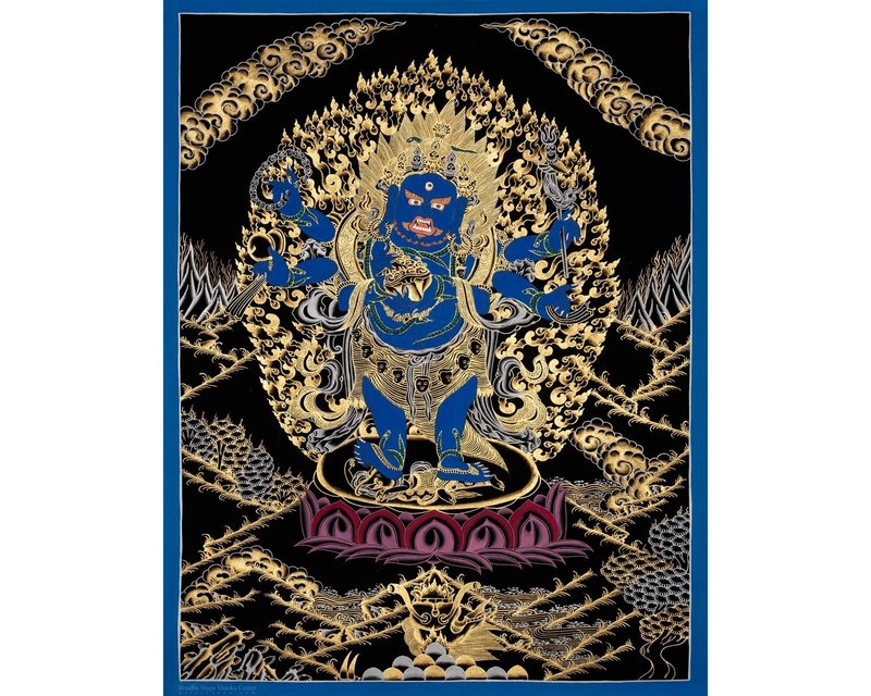 手繪六臂大黑天唐卡  守護神 - 壁貼/牆壁裝飾 - 其他材質 多色