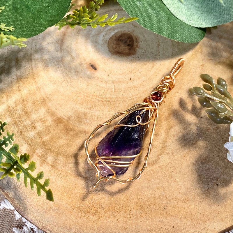 Energy Crystal Necklace-Srelia-Amethyst, Crystal Pendulum Necklace, Art Weaving - Necklaces - Stone Purple