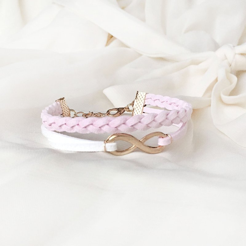 Handmade Double Braided Infinity Bracelets Rose Gold Series–sakura pink limited - สร้อยข้อมือ - วัสดุอื่นๆ สึชมพู